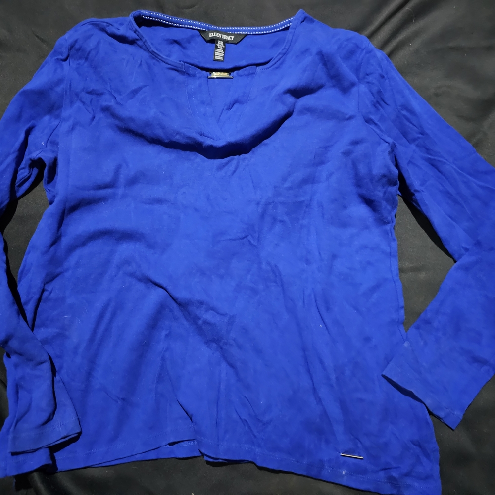 Ellen Tracy Blue Long Sleeve Relaxed Blouse